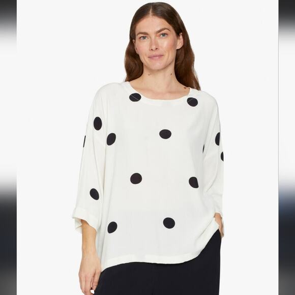 Masai Copenhagen White Black Polka Dot Blouse Size Large Button At Back MCM Mod - Picture 1 of 6